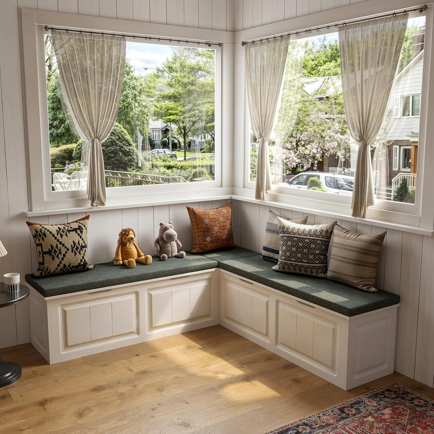 White Grey L-Shaped Storage Breakfast Nook Bench