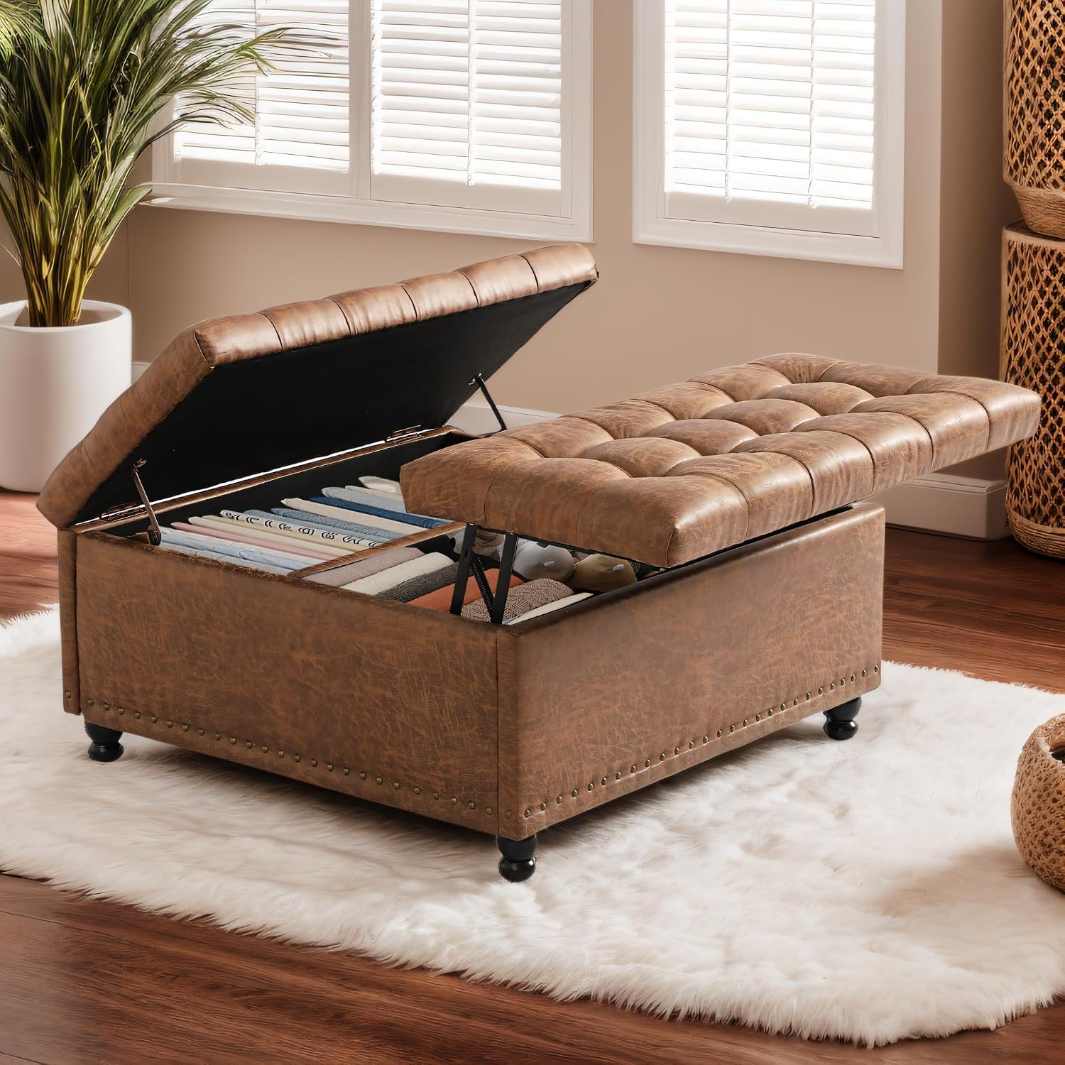Brown Tufted Storage Ottoman