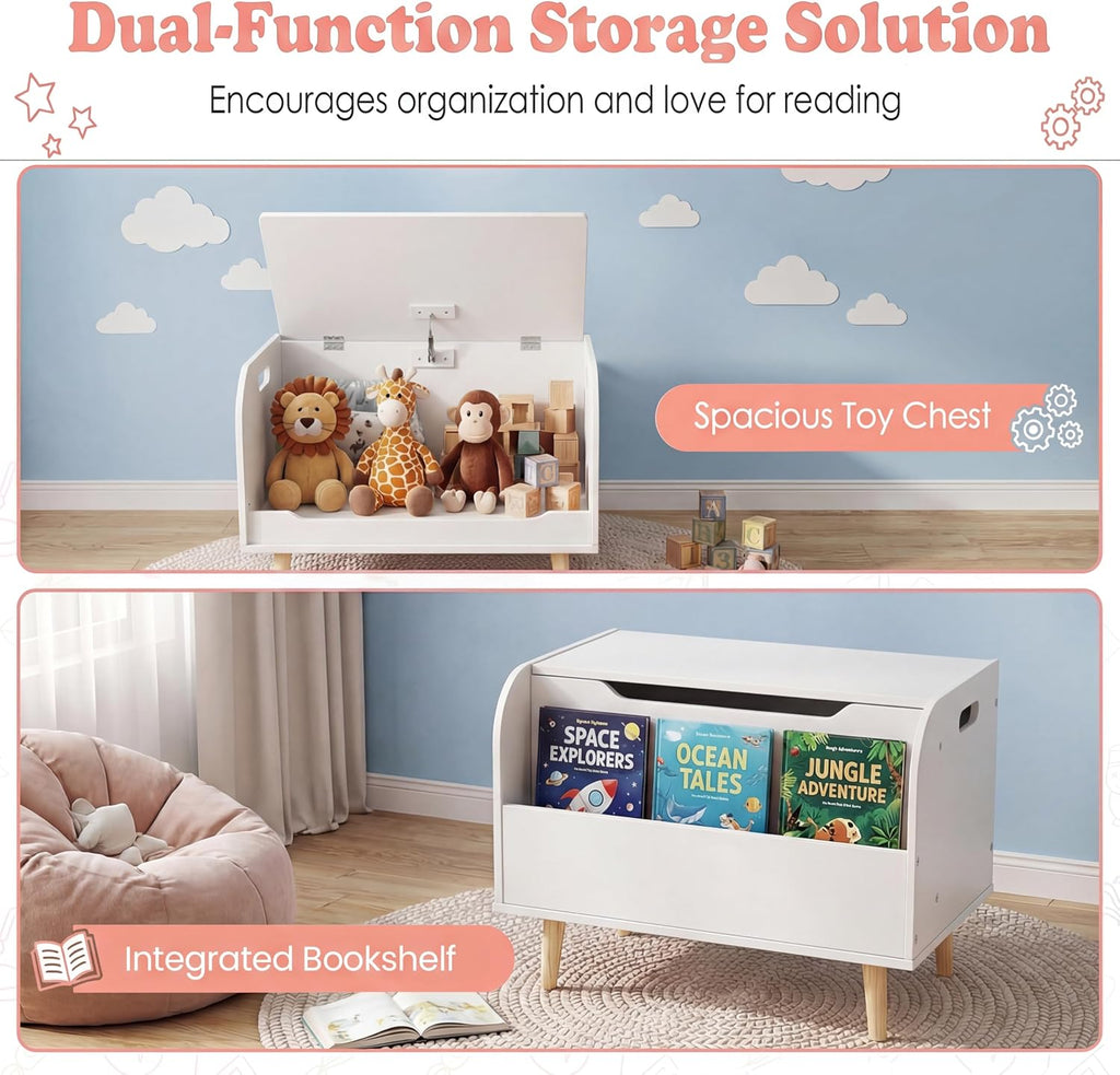 White Kids Toy Chest with Bookshelf