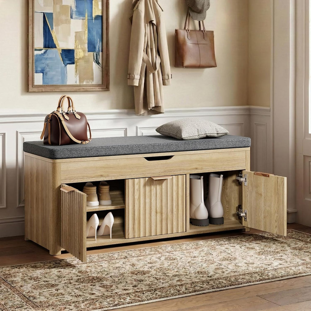 Natural Wood Lift Top Shoe Storage Bench