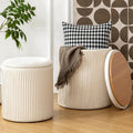 Beige Velvet 2-Pack Round Storage Ottomans