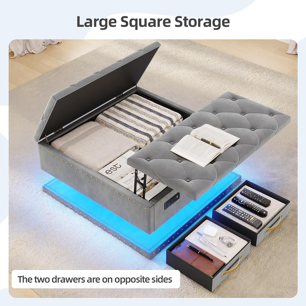 Gray LED Charging Storage Ottoman