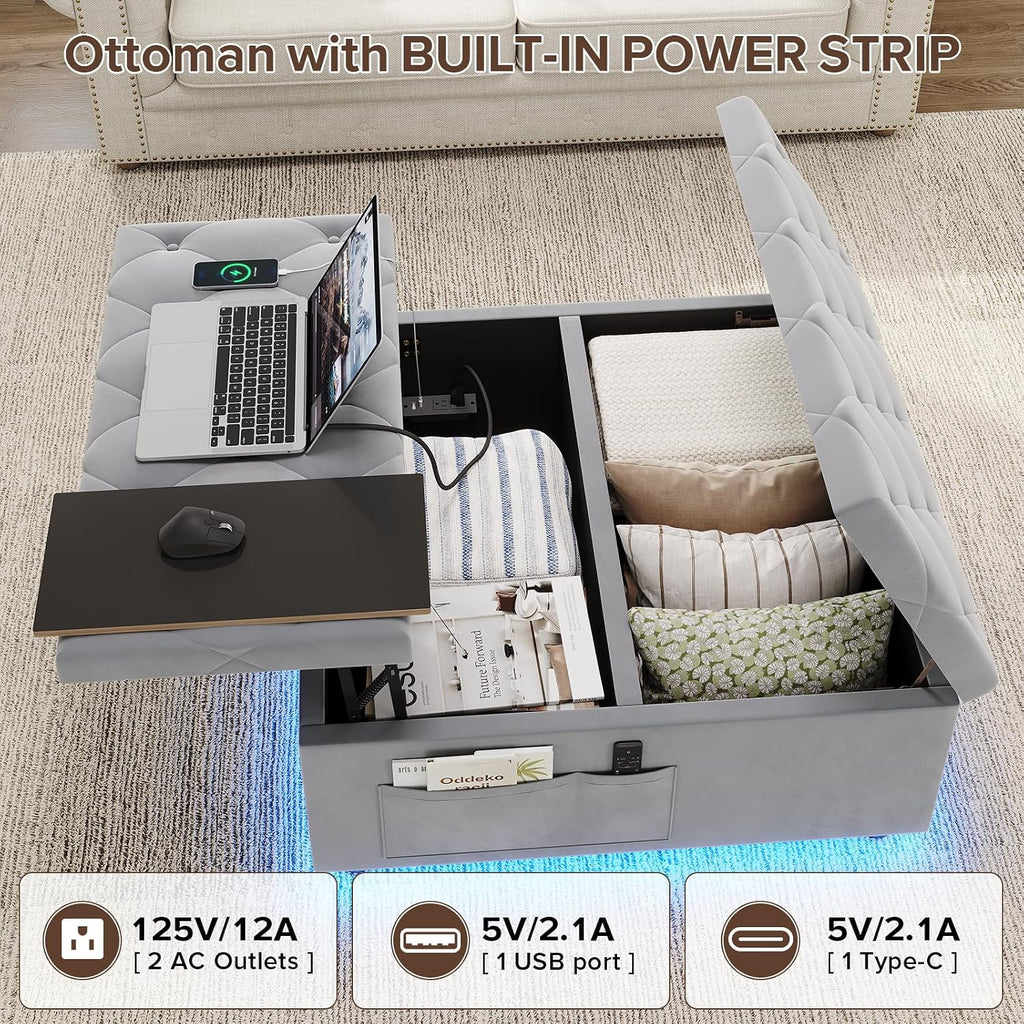 Gray Velvet Charging Ottoman