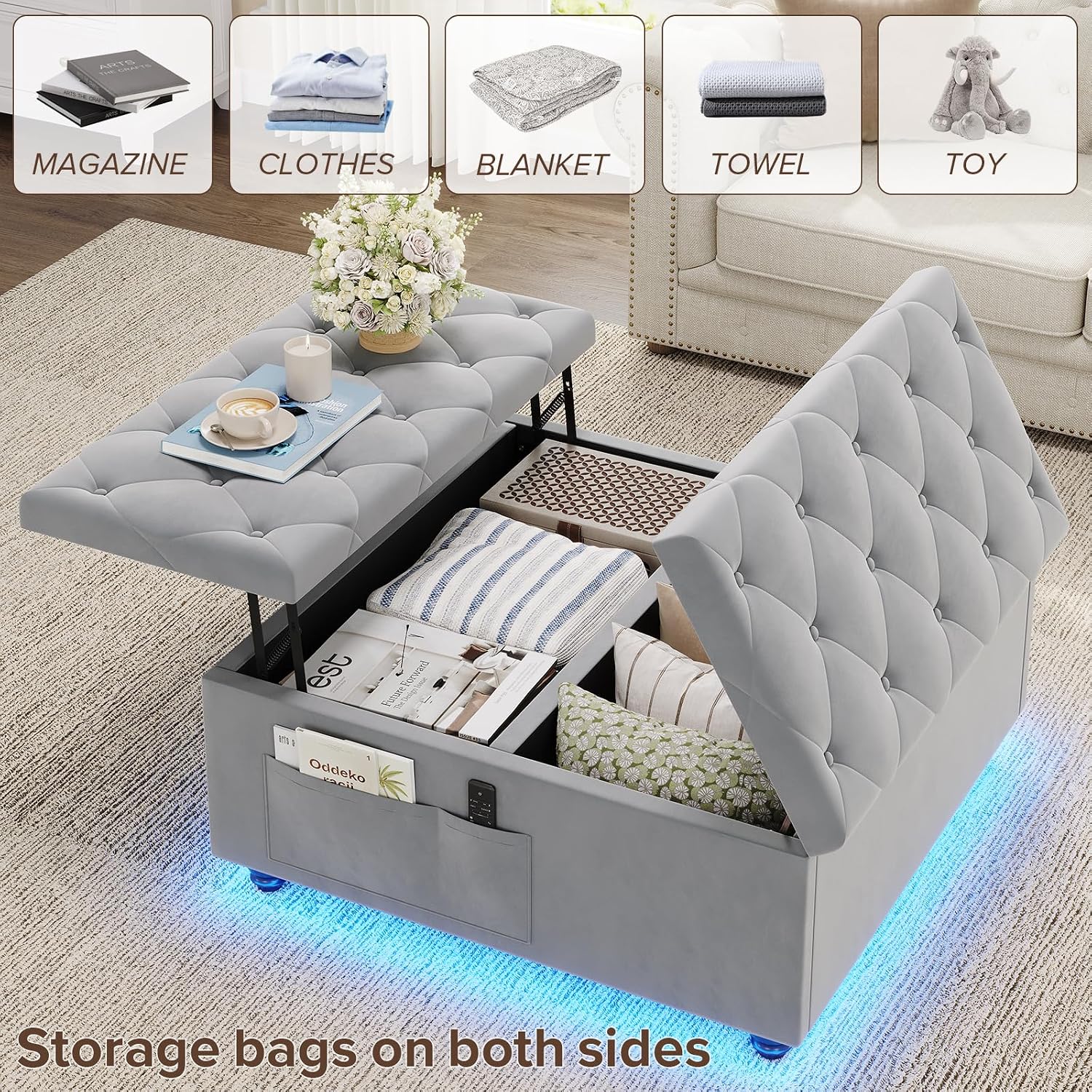 Gray Velvet Charging Ottoman