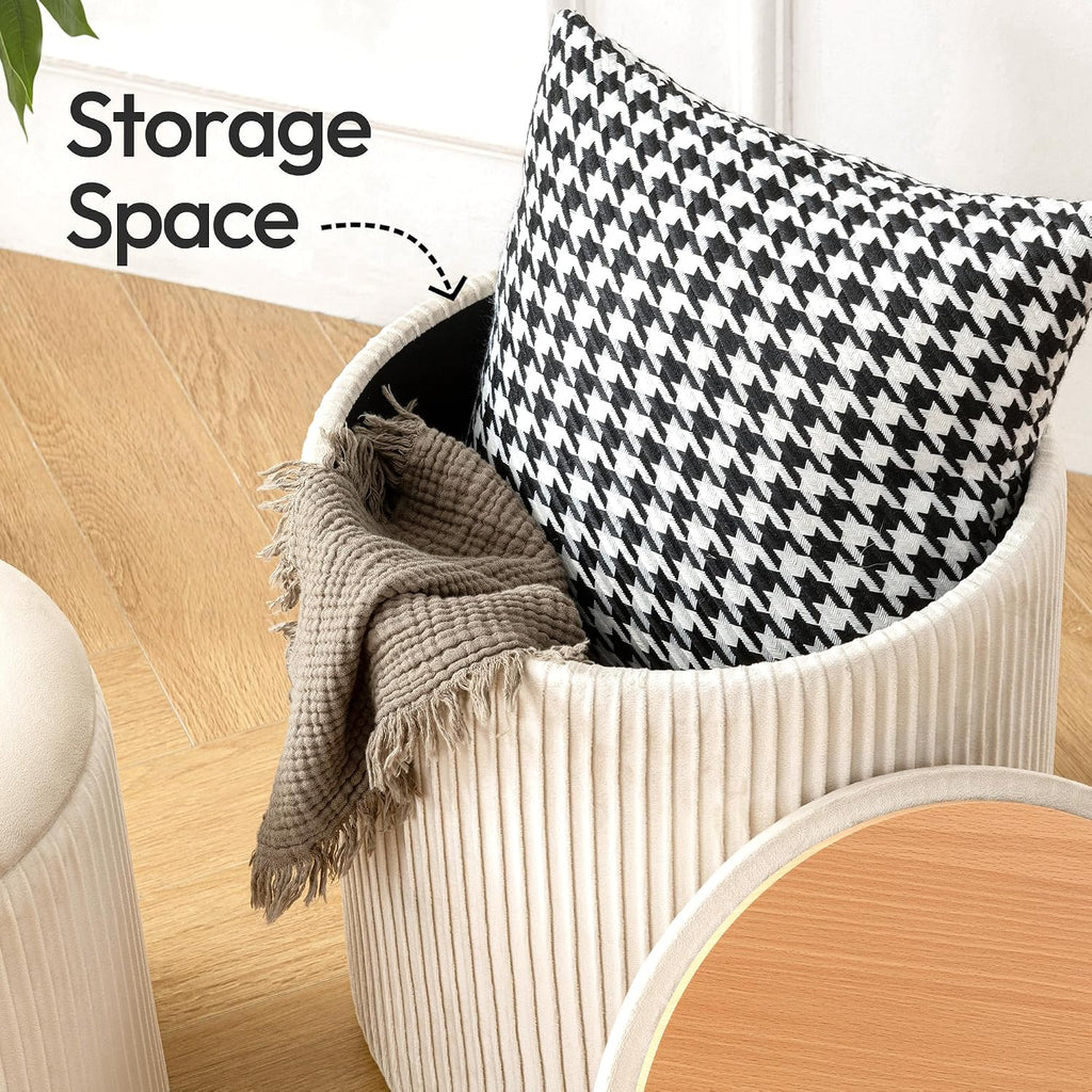 Beige Velvet 2-Pack Round Storage Ottomans
